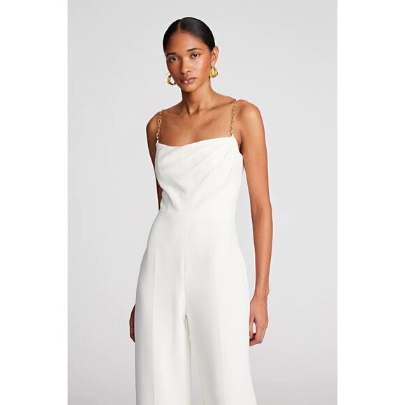 HALSTON Brea Ruched Chain-strap Crepe Jumpsuit in Chalk Size US 4 - Picture 13 of 13